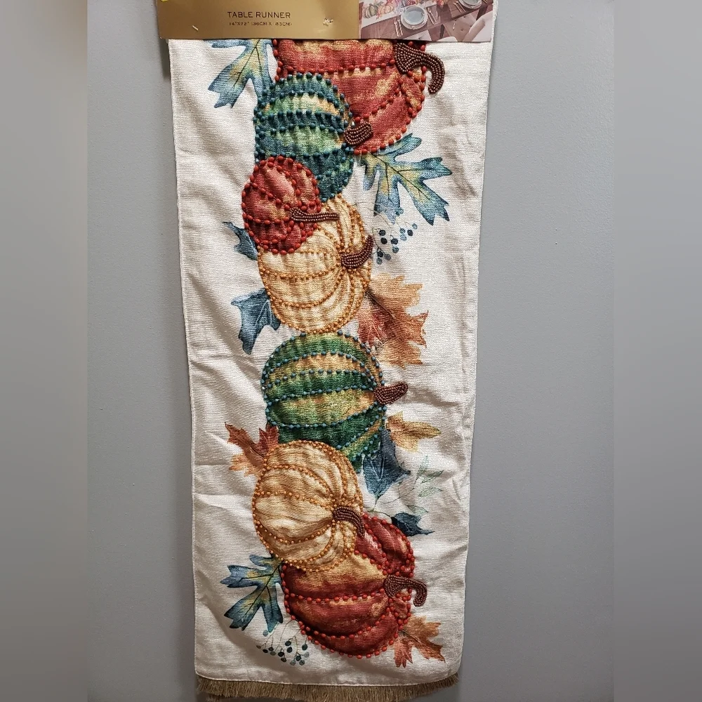 Nicole Miller Home 14 x 72 Multicolor Beaded Pumpkins Table Runner